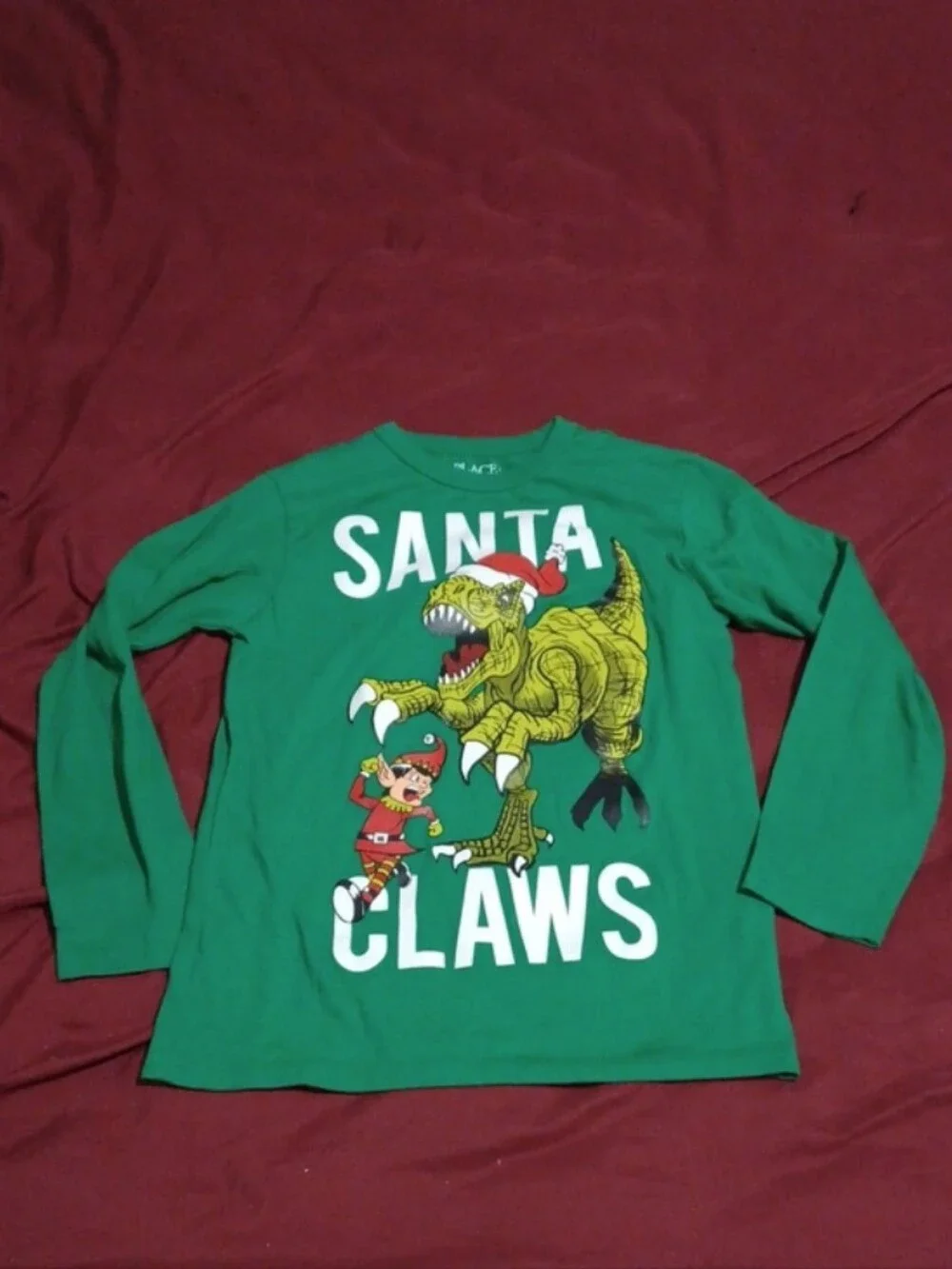 The Children's Place Green 'Santa Claws' Long-Sleeve Shirt For Boys Size 7/8
